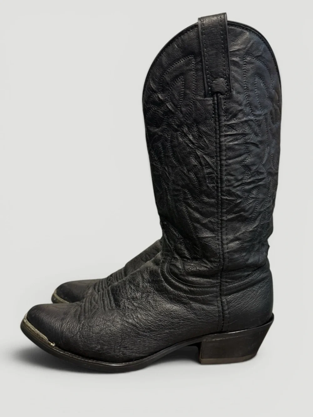 Laredo Black Leather Western Cowboy Boots Sterling Silver Tip Size 10D